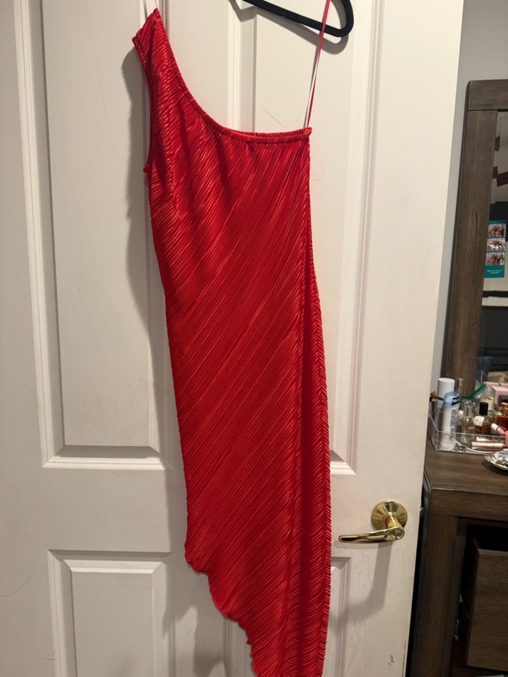 Asymmetric One-Shoulder Red Midi Dress